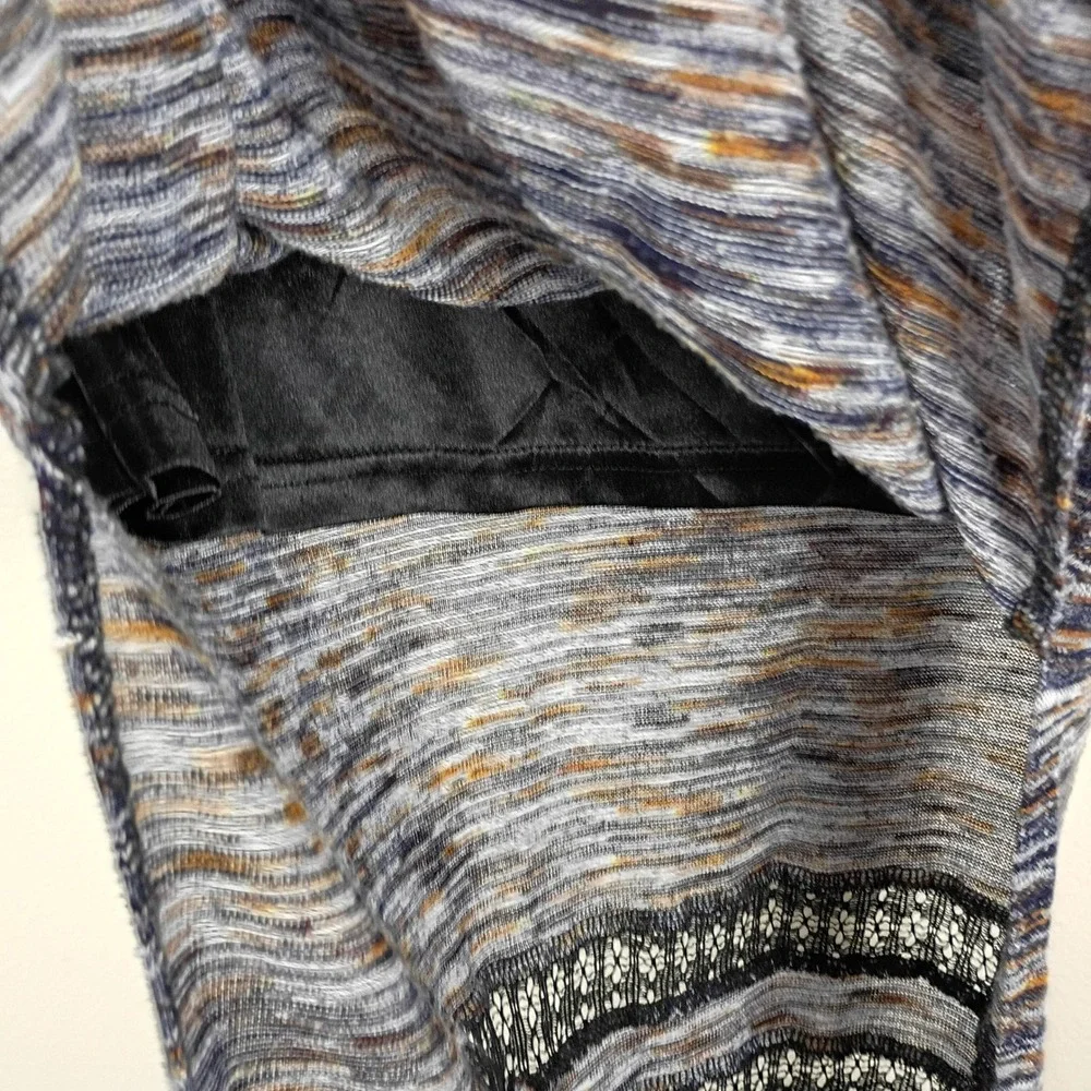 Mystree Space Dye Knit Maxi Skirt Blue Crochet Lace Side Slits Lined Large Boho
